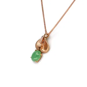 RealJade® "Morning Glory"18k Rose Gold Imperial Green Jadeite Jade Diamond Pendant Necklace
