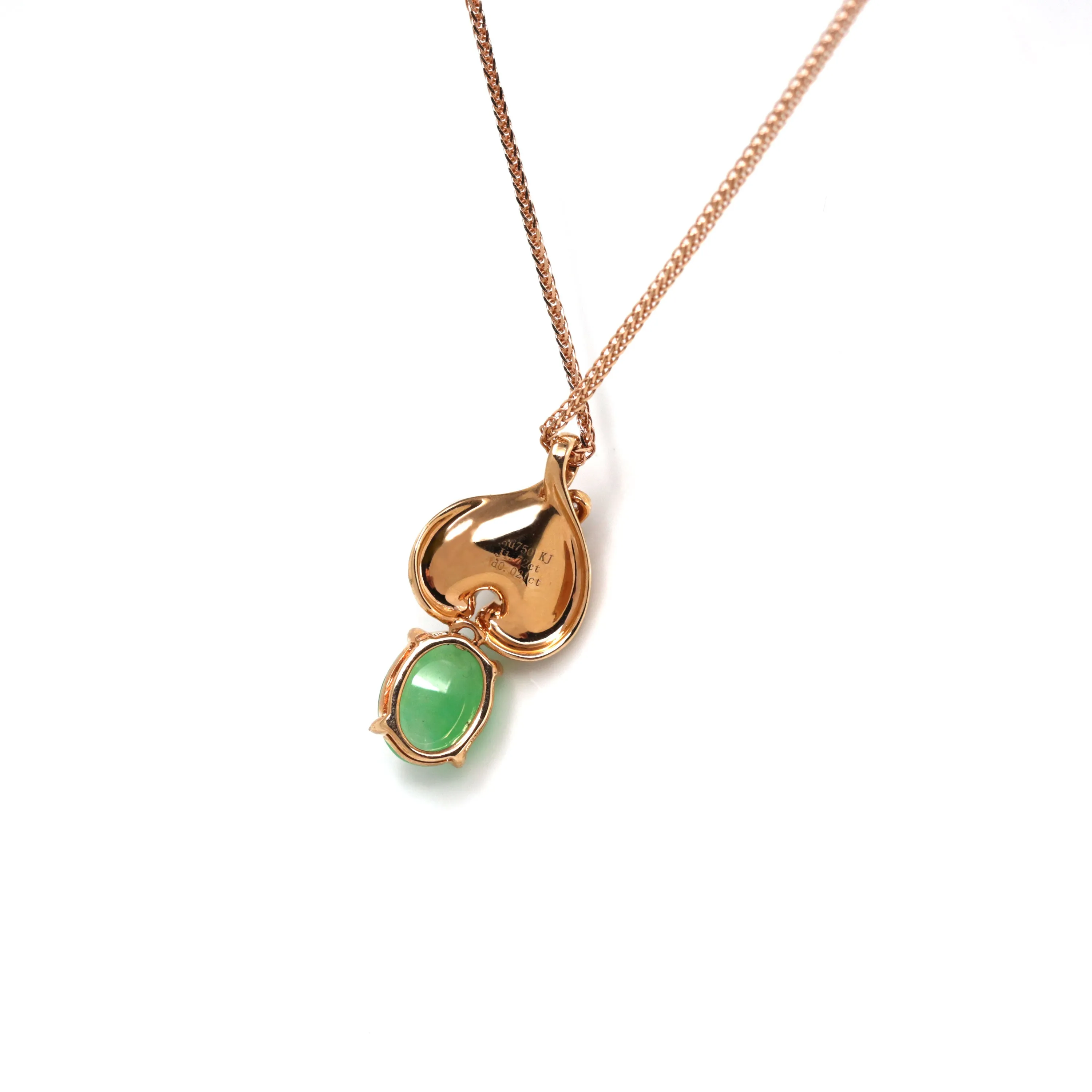 RealJade® "Morning Glory"18k Rose Gold Imperial Green Jadeite Jade Diamond Pendant Necklace