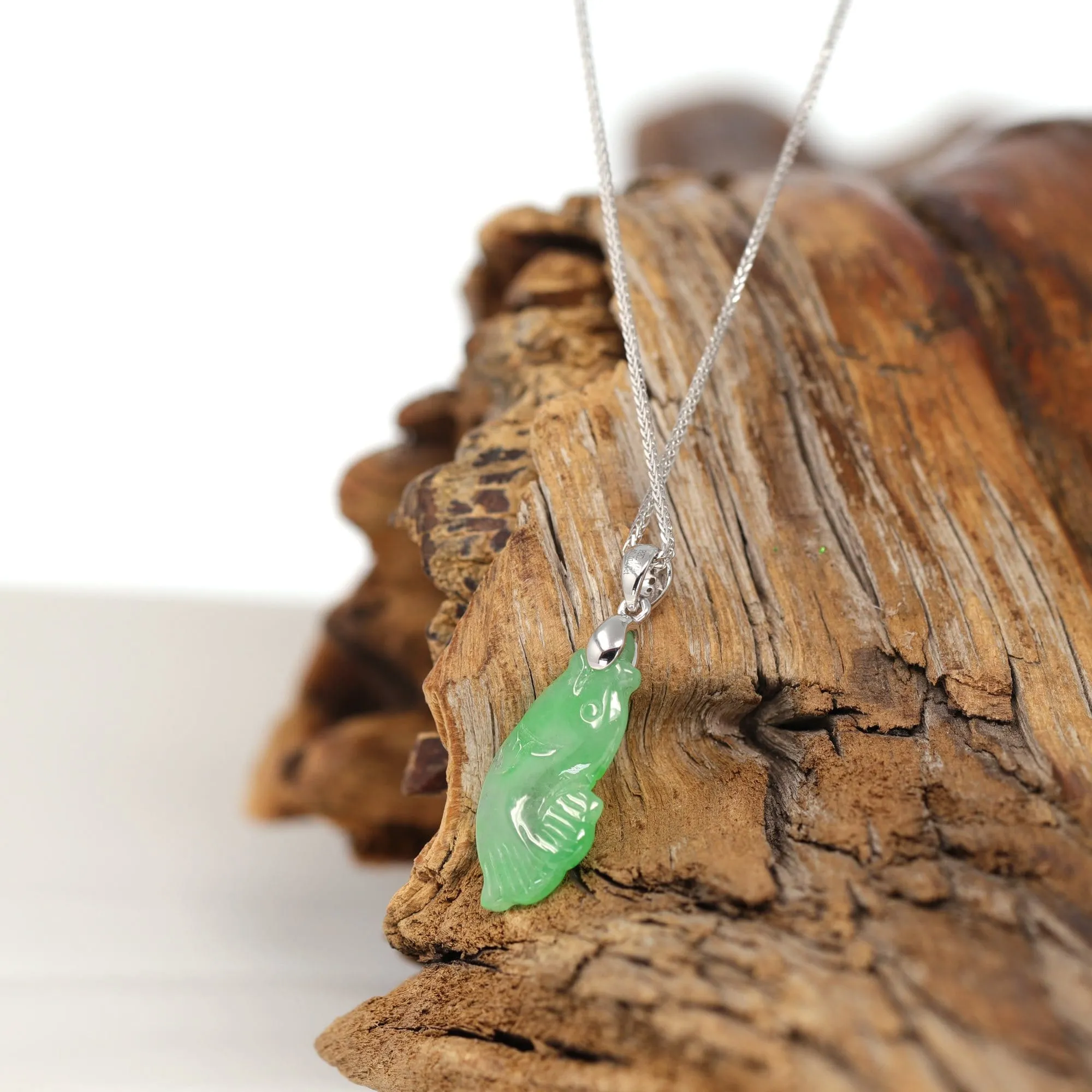 RealJade® "Prosperity Every Year (年年有鱼)" Lucky Fish Carving Pendant Necklace Natural Jadeite Jade JG163