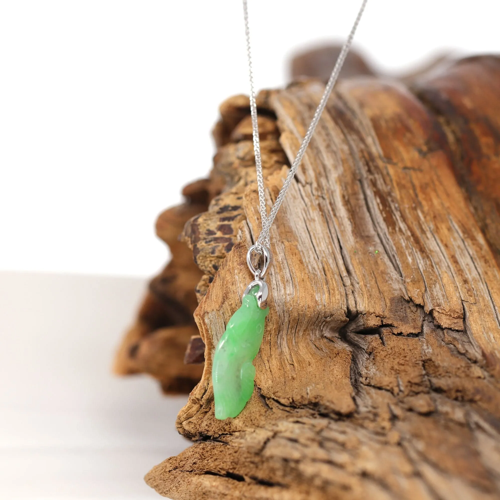 RealJade® "Prosperity Every Year (年年有鱼)" Lucky Fish Carving Pendant Necklace Natural Jadeite Jade JG163