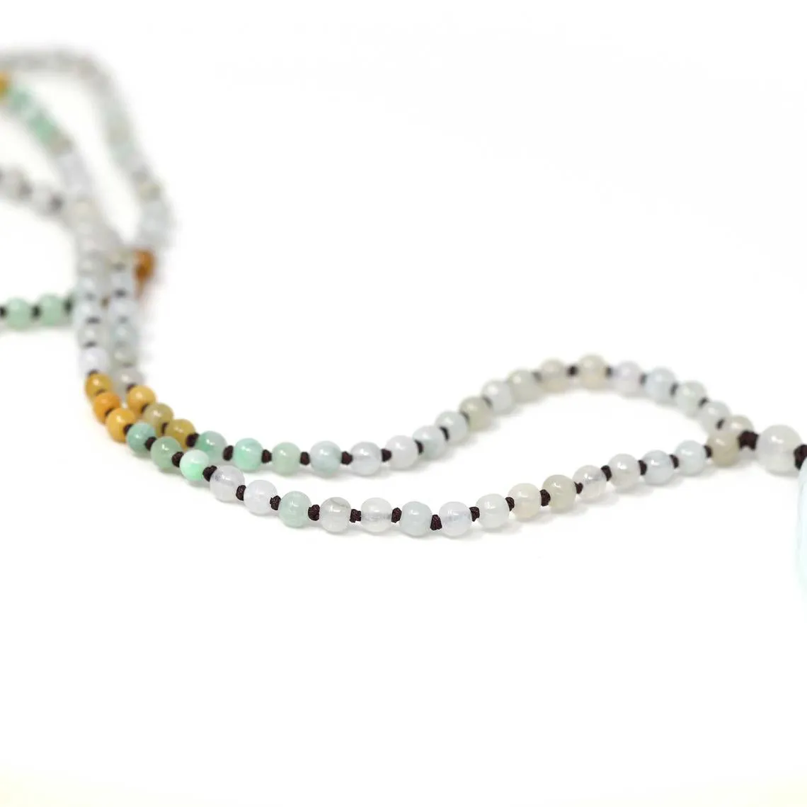 RealJade® "Prosperous Bamboo" Light Lavender Jadeite Jade Good Luck Bamboo Plaque Pendant Necklace With Real Jadeite Bead Necklace
