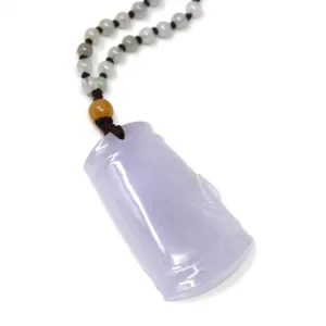 RealJade® "Prosperous Bamboo" Light Lavender Jadeite Jade Good Luck Bamboo Plaque Pendant Necklace With Real Jadeite Bead Necklace