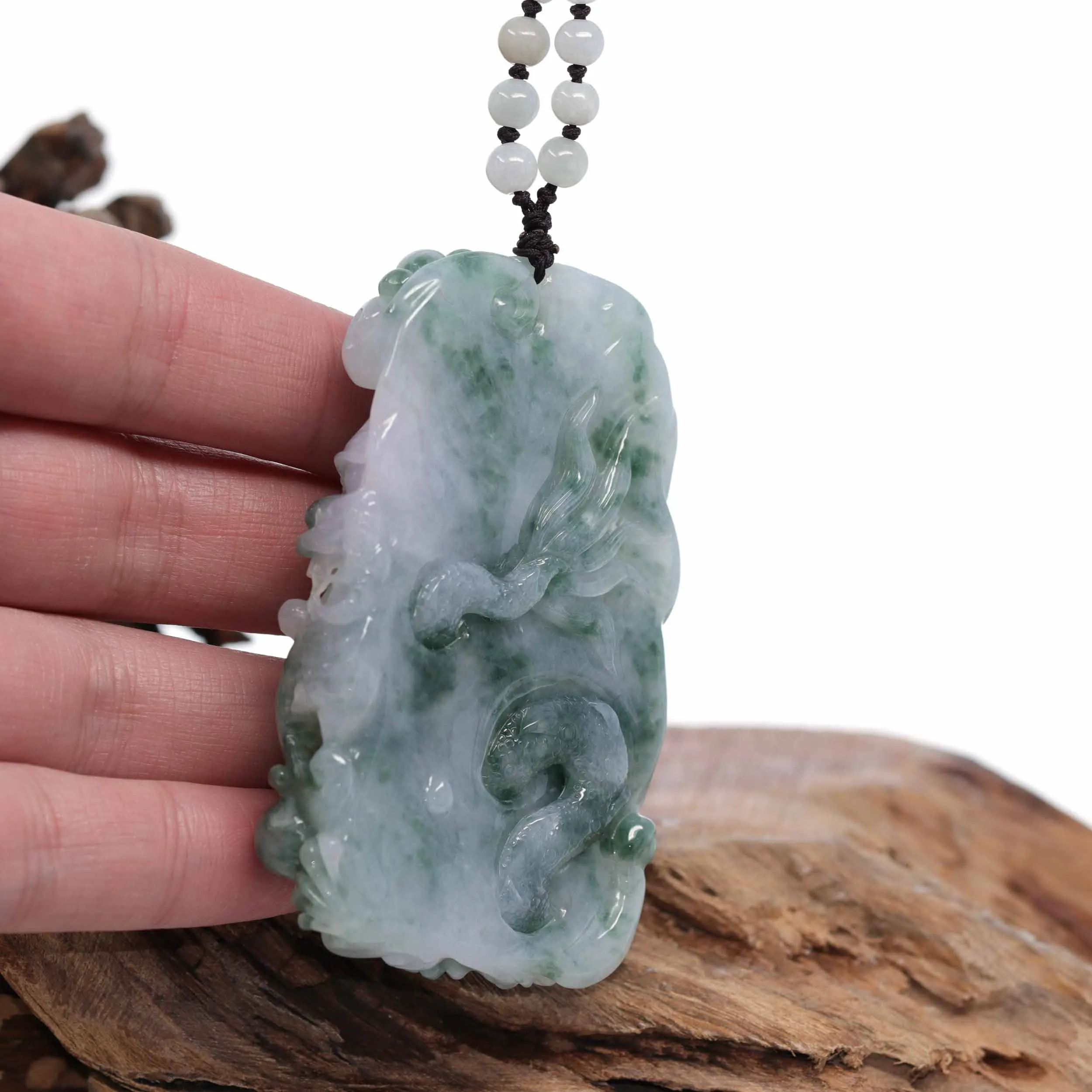 RealJade® "Soaring Dragon" Natural Jadeite Jade Blue Green Pendant Necklace For Men, Collectibles.