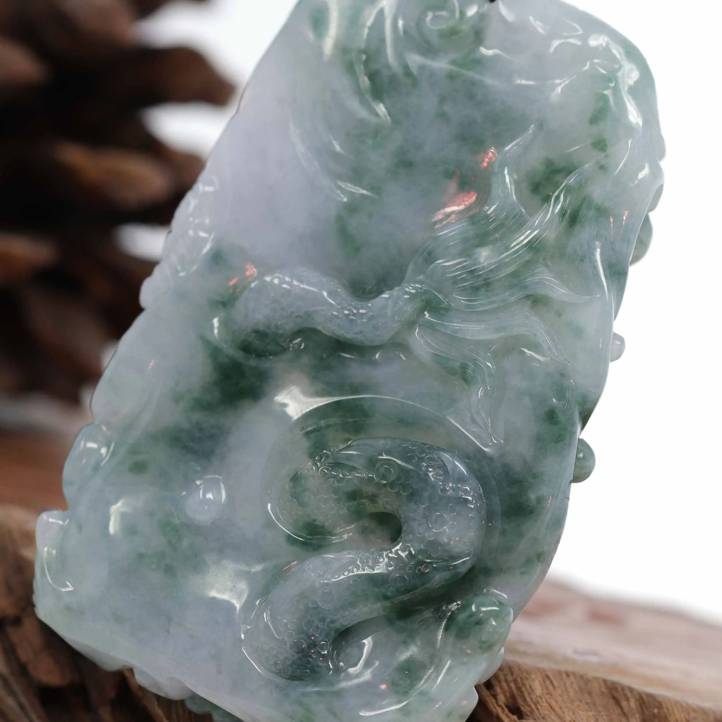 RealJade® "Soaring Dragon" Natural Jadeite Jade Blue Green Pendant Necklace For Men, Collectibles.