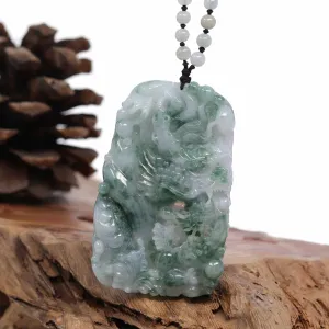 RealJade® "Soaring Dragon" Natural Jadeite Jade Blue Green Pendant Necklace For Men, Collectibles.