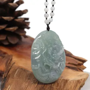 RealJade® "Soring Dragon" Natural Jadeite Jade Blue Green Pendant Necklace For Men, Collectibles.