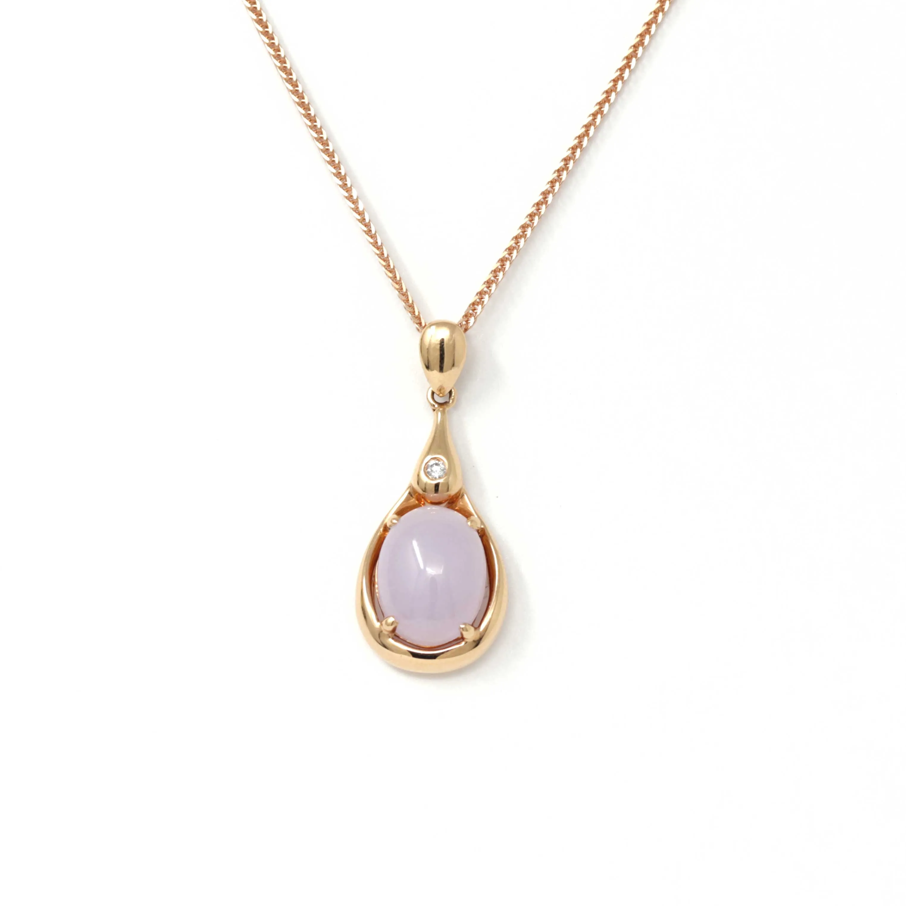 RealJade® "Tear Drop" 18k Rose Gold Lavender Jadeite jade Diamond Pendant Necklace - Jade Jewelry