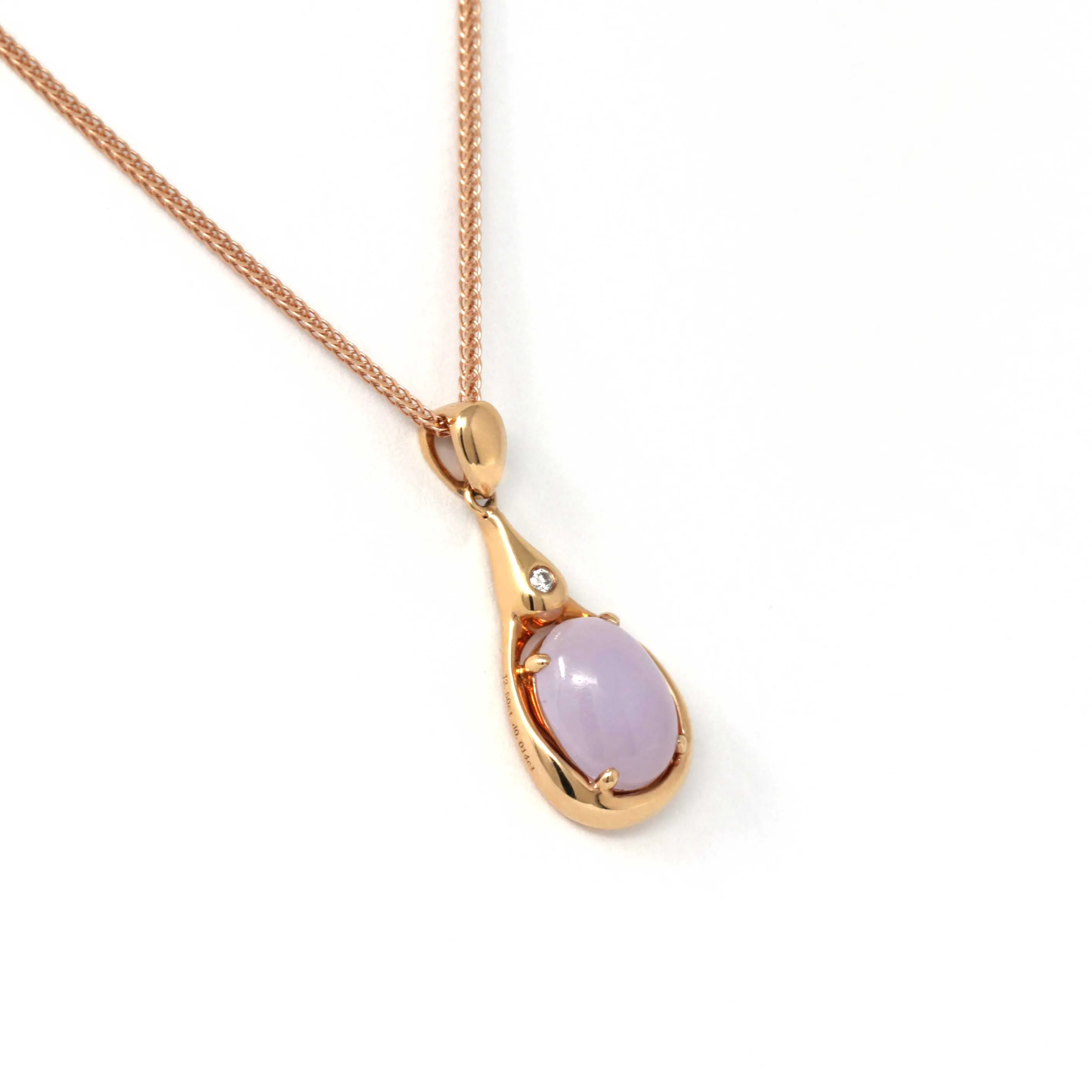 RealJade® "Tear Drop" 18k Rose Gold Lavender Jadeite jade Diamond Pendant Necklace - Jade Jewelry