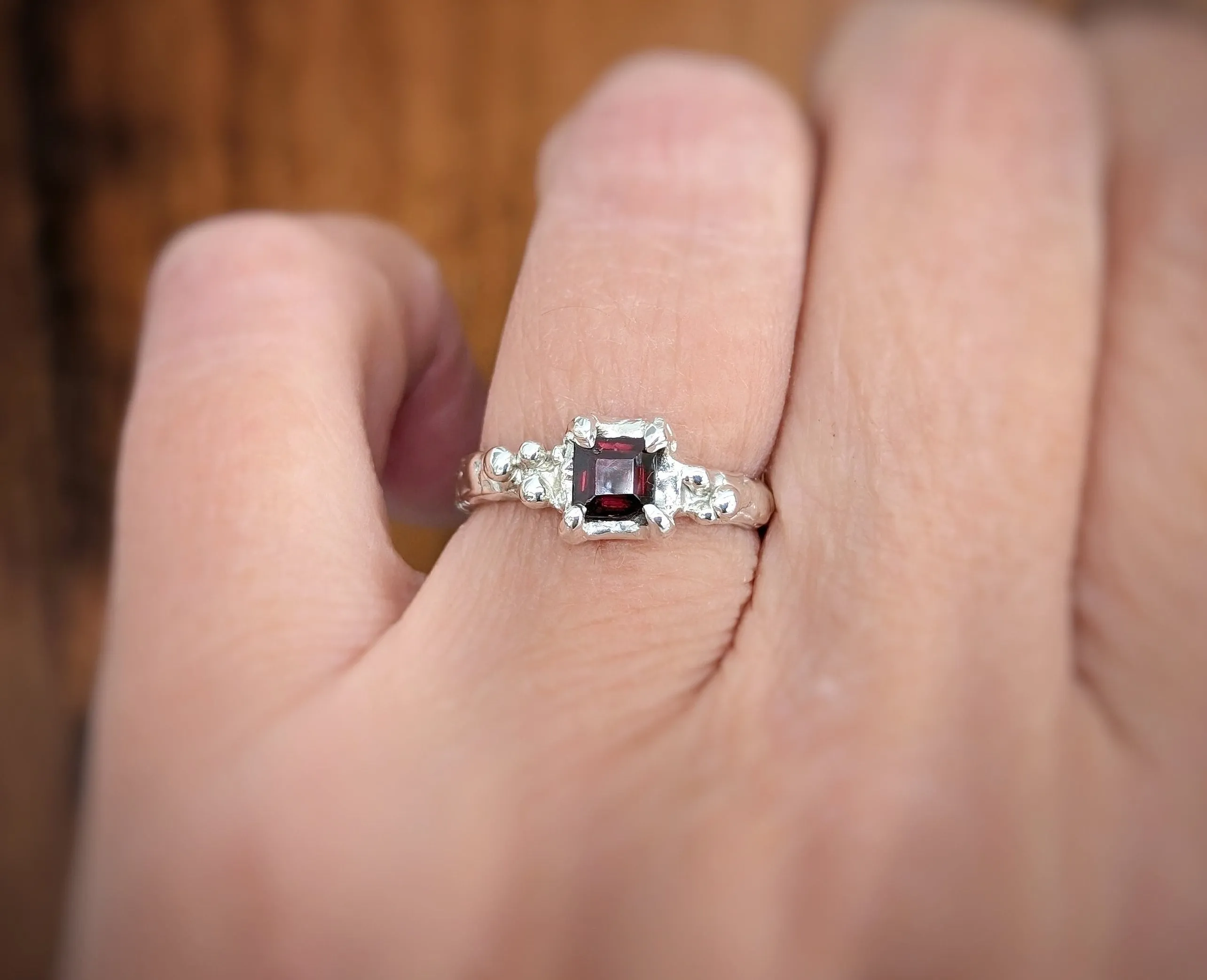 Red Garnet Engagement ring in Solid 14k Gold