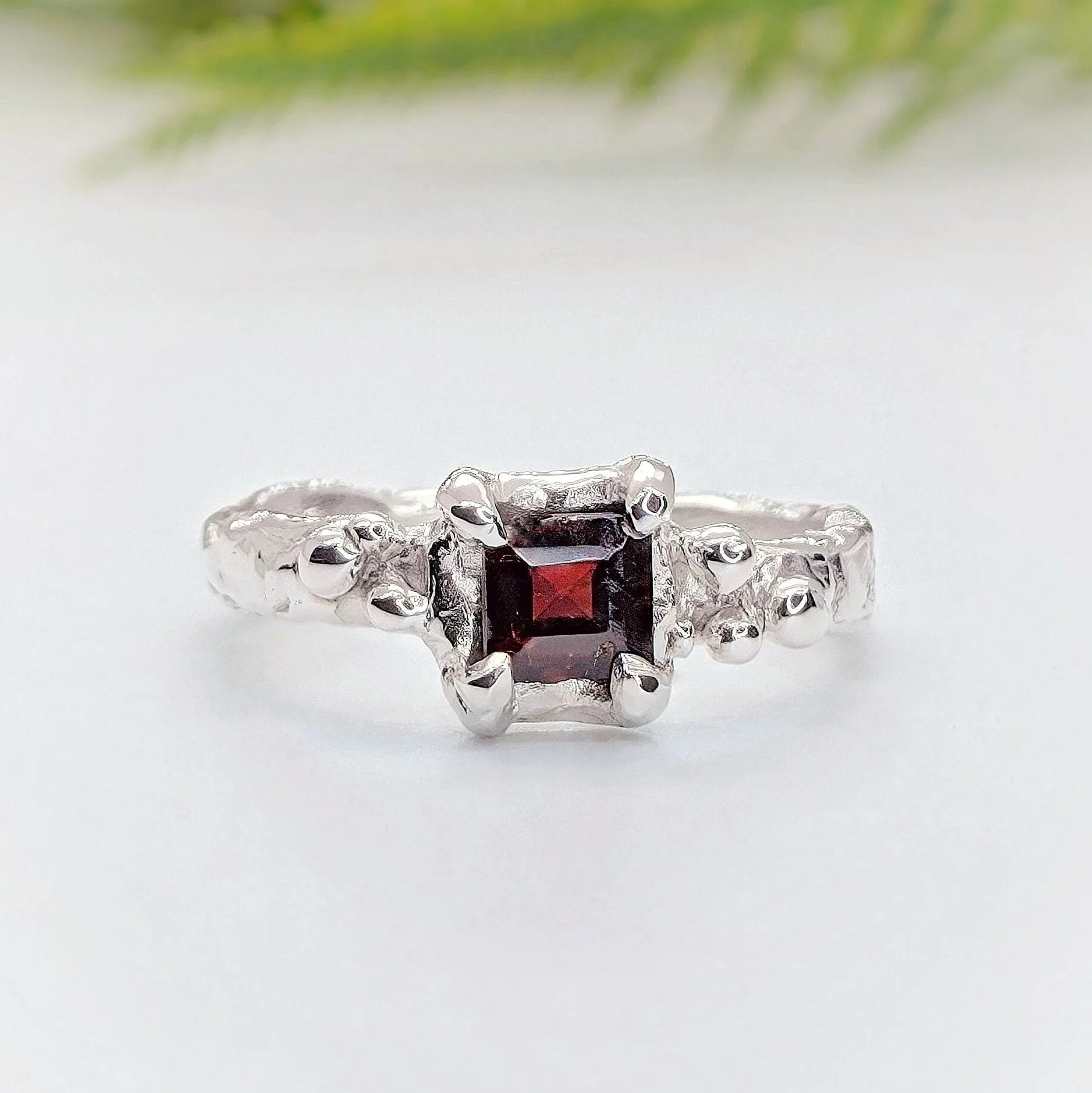 Red Garnet Engagement ring in Solid 14k Gold