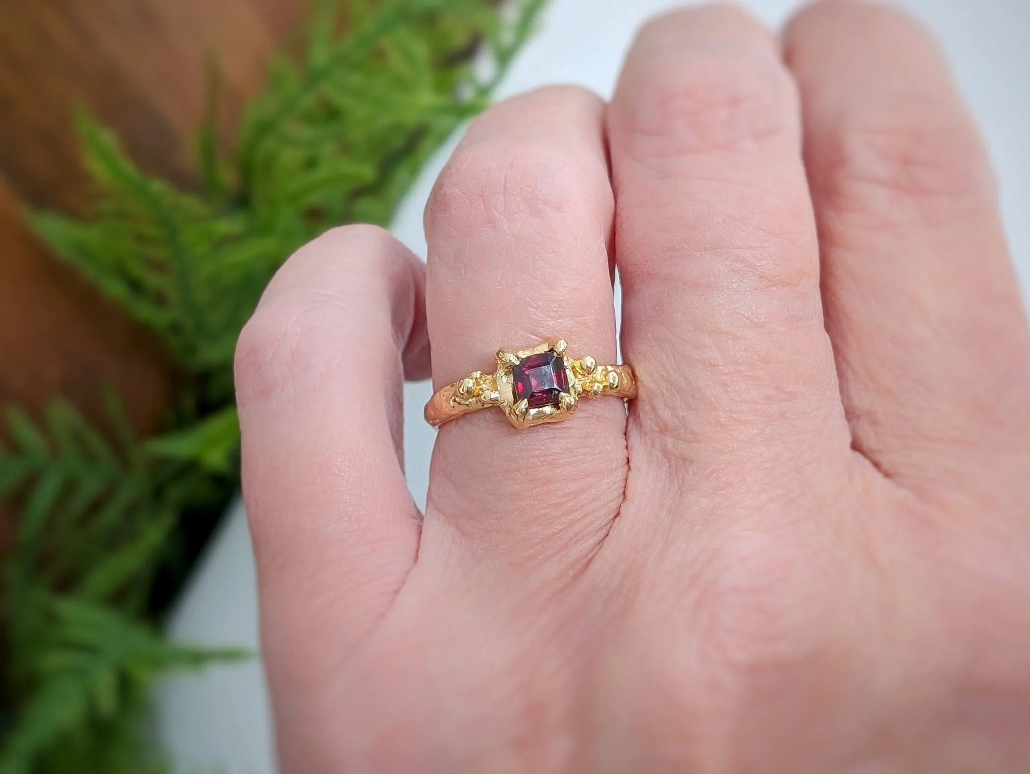 Red Garnet Engagement ring in Solid 14k Gold