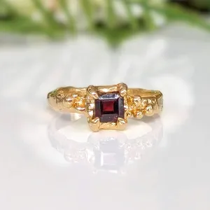 Red Garnet Engagement ring in Solid 14k Gold