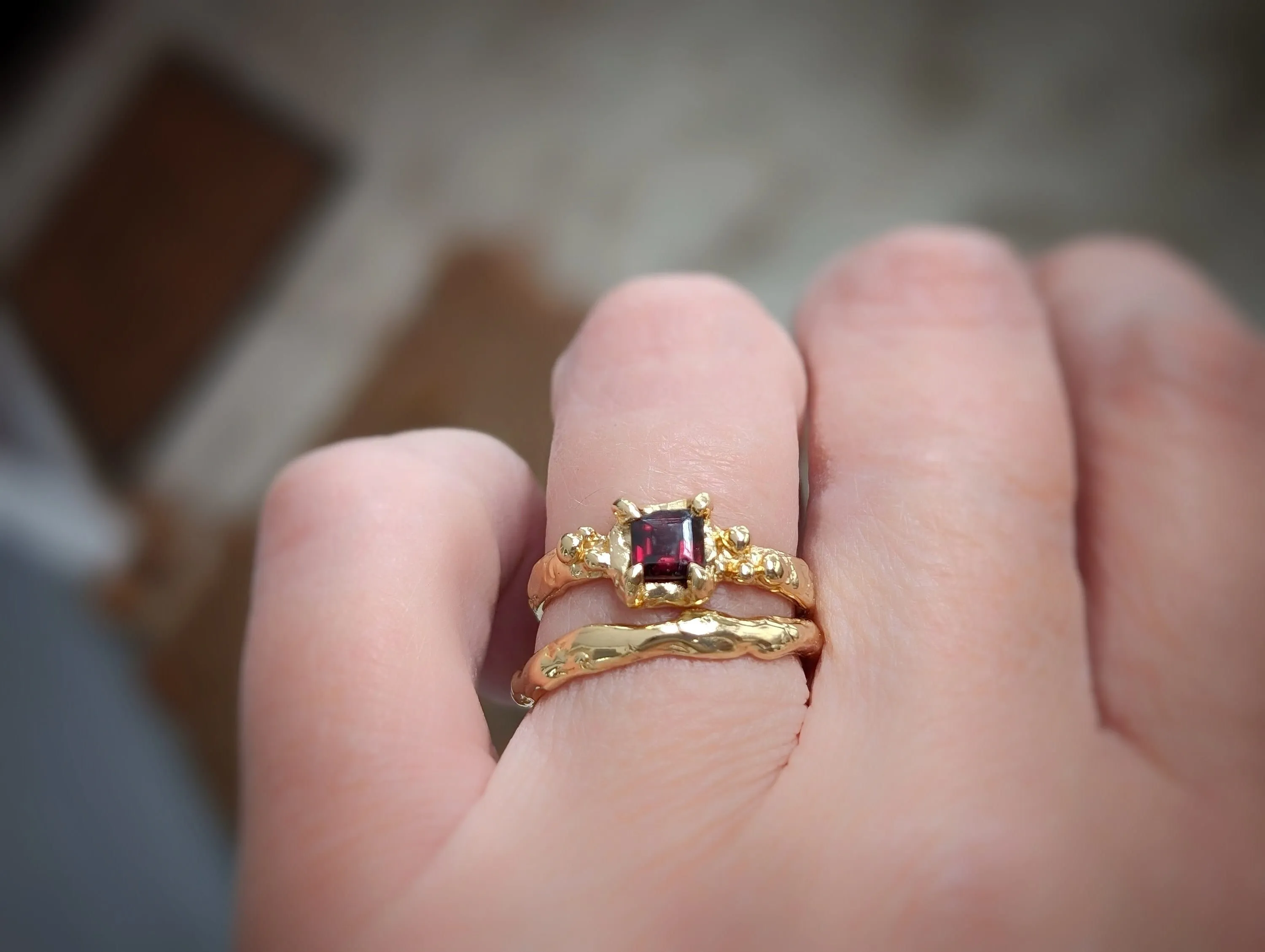 Red Garnet Engagement ring in Solid 14k Gold
