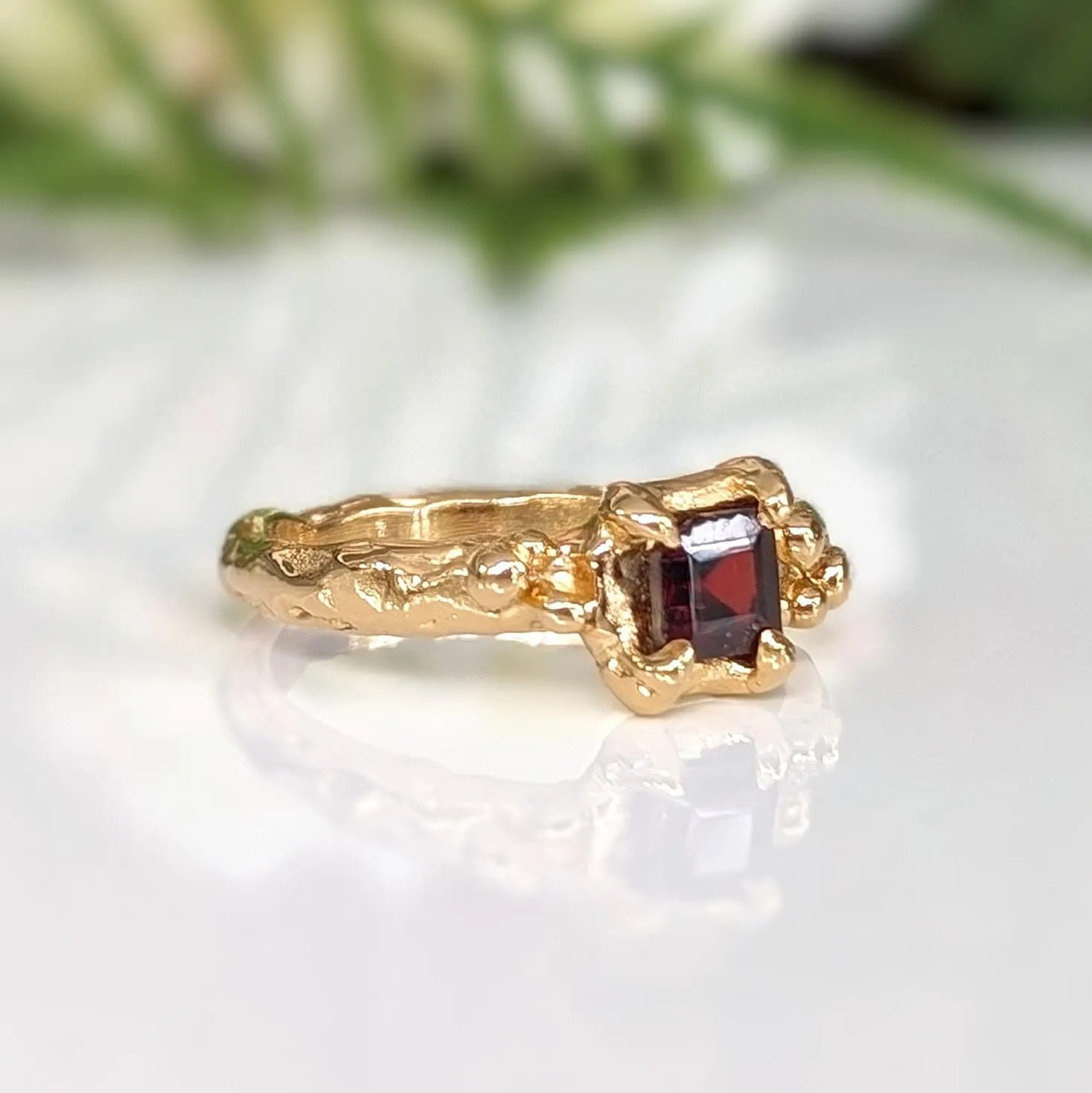 Red Garnet Engagement ring in Solid 14k Gold