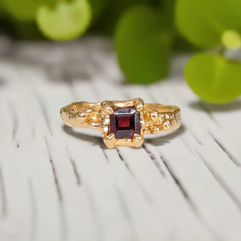 Red Garnet Engagement ring in Solid 14k Gold
