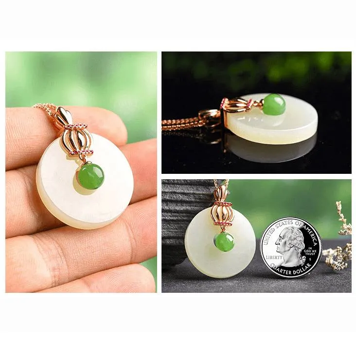 Rose gold Plated Sterling Silver Genuine White and Green Nephrite Jade Crown Necklace Pendant
