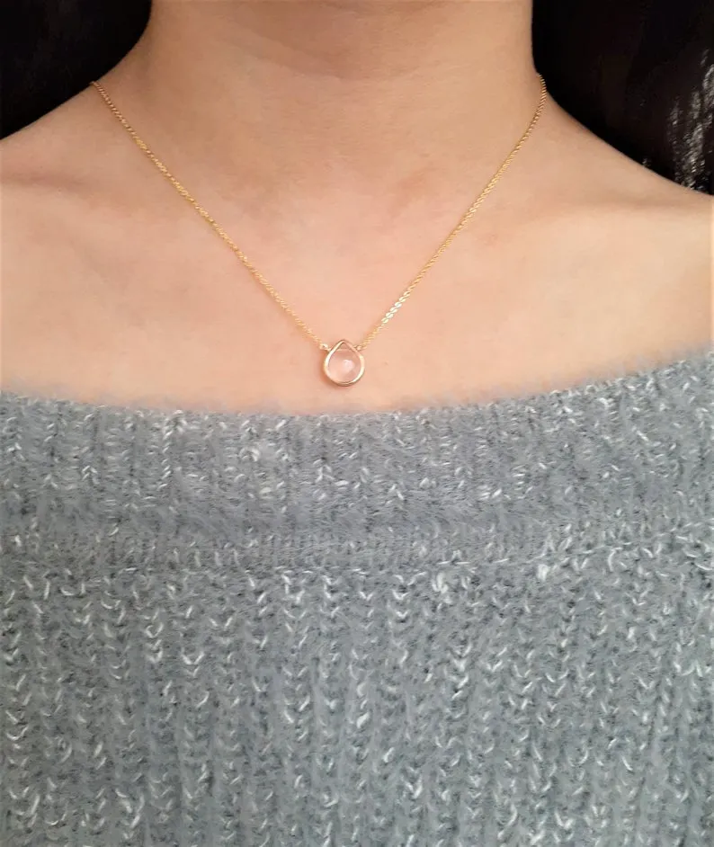Rose Quartz Heart Shaped Pendant Necklace