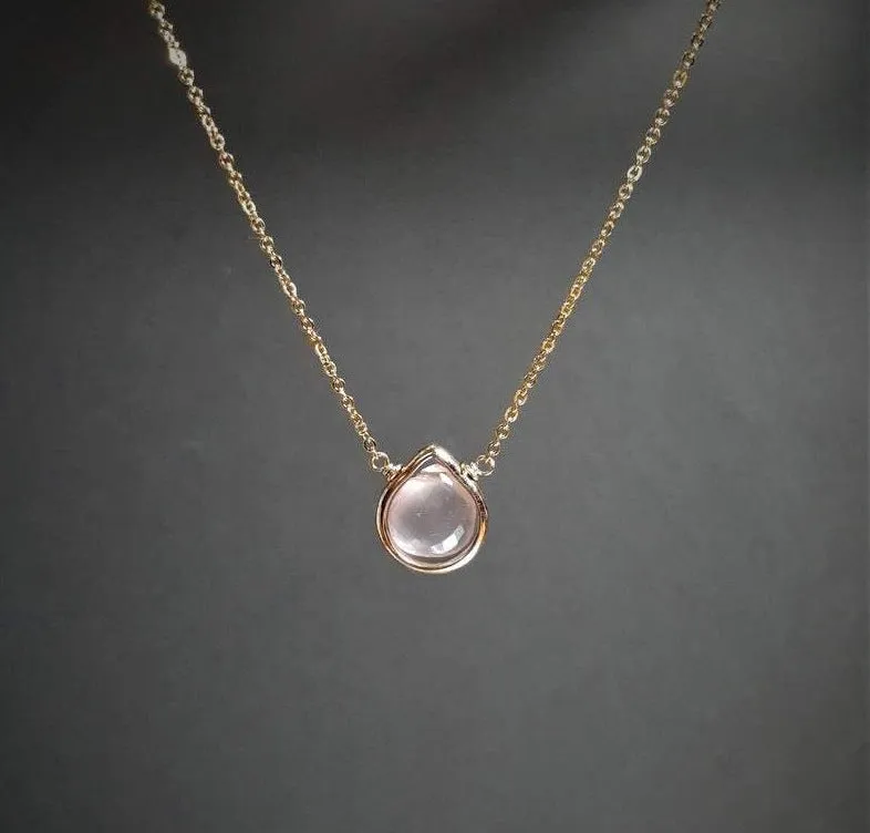 Rose Quartz Heart Shaped Pendant Necklace
