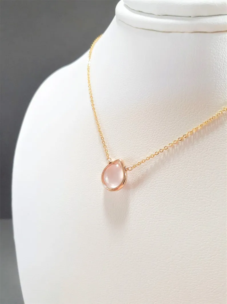 Rose Quartz Heart Shaped Pendant Necklace