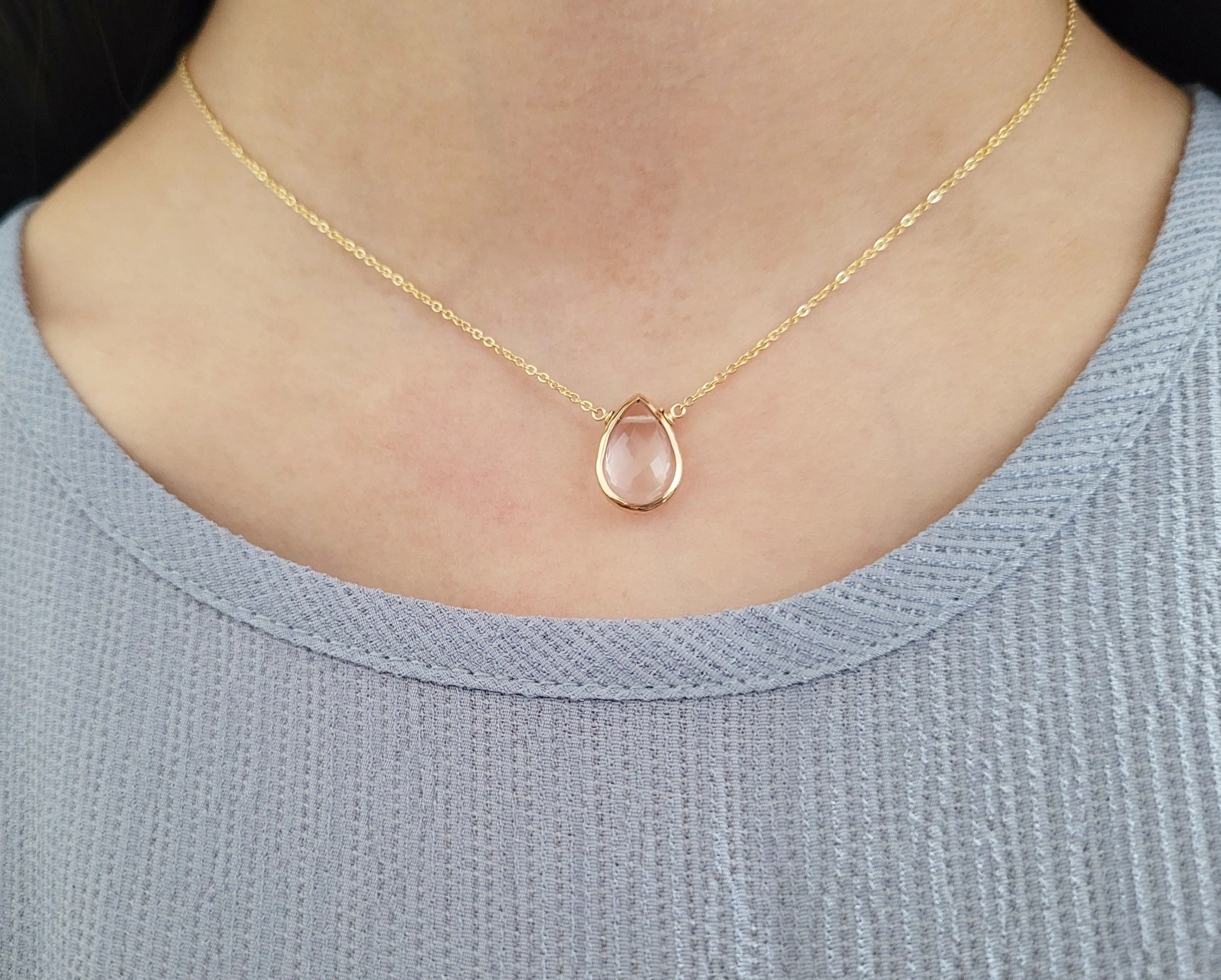 Rose Quartz Pear Briolette Pendant Necklace