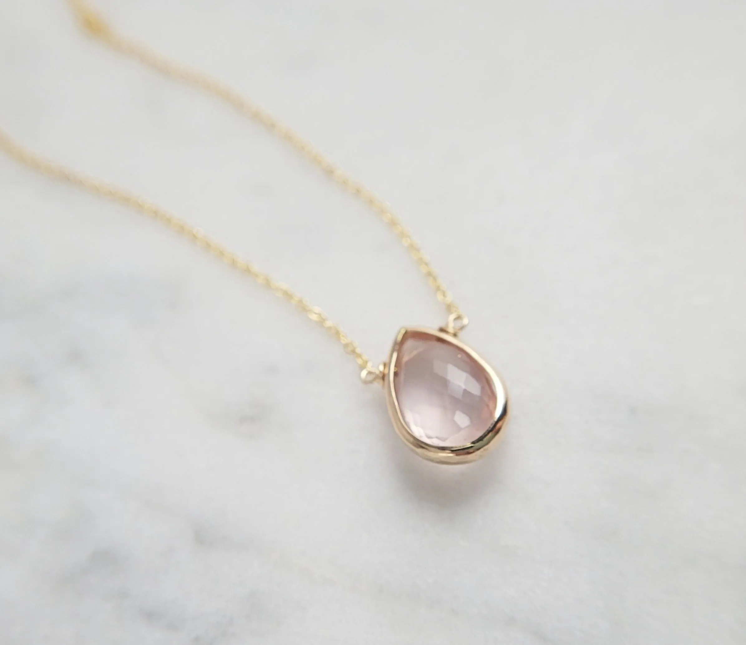 Rose Quartz Pear Briolette Pendant Necklace