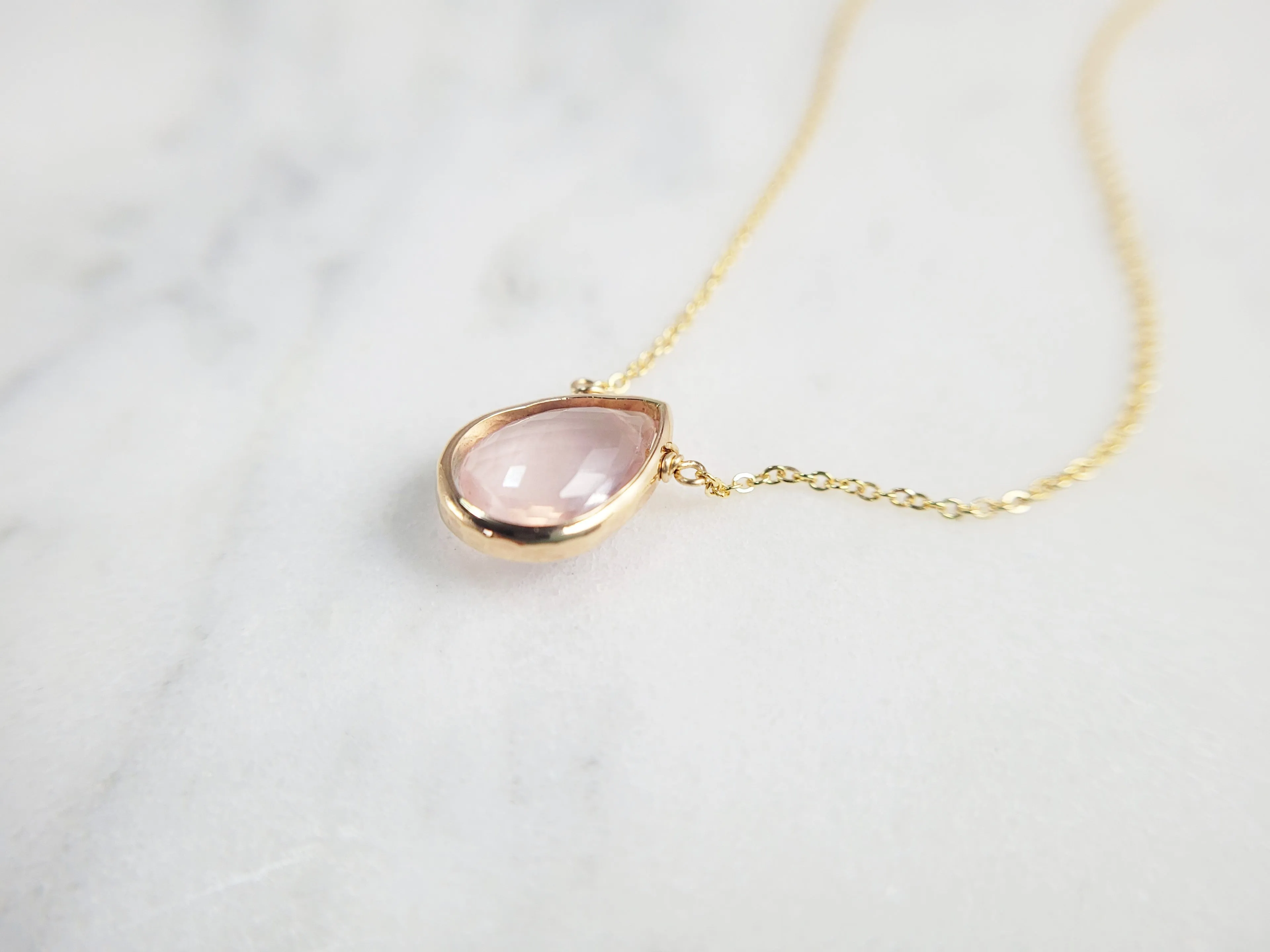 Rose Quartz Pear Briolette Pendant Necklace