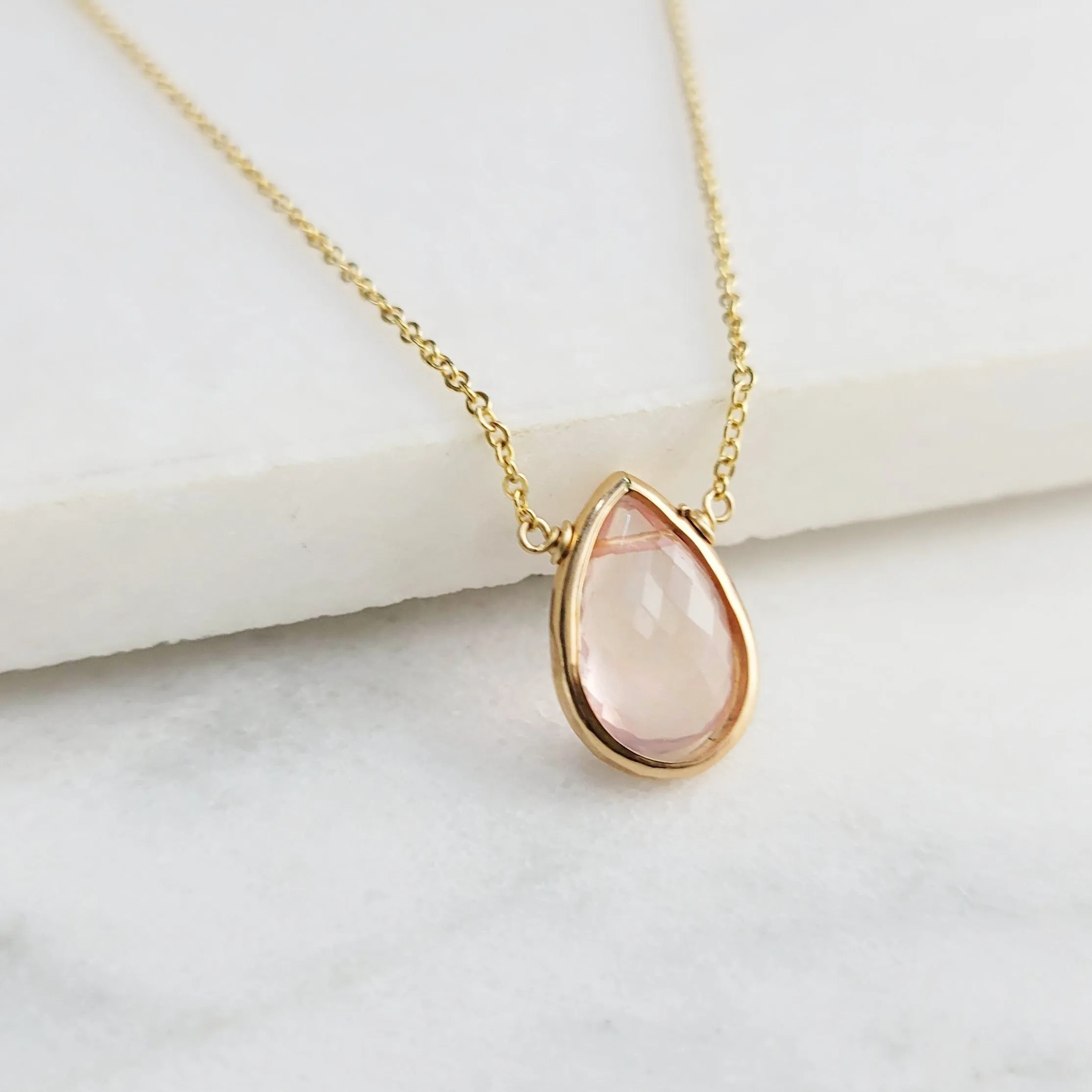 Rose Quartz Pear Briolette Pendant Necklace