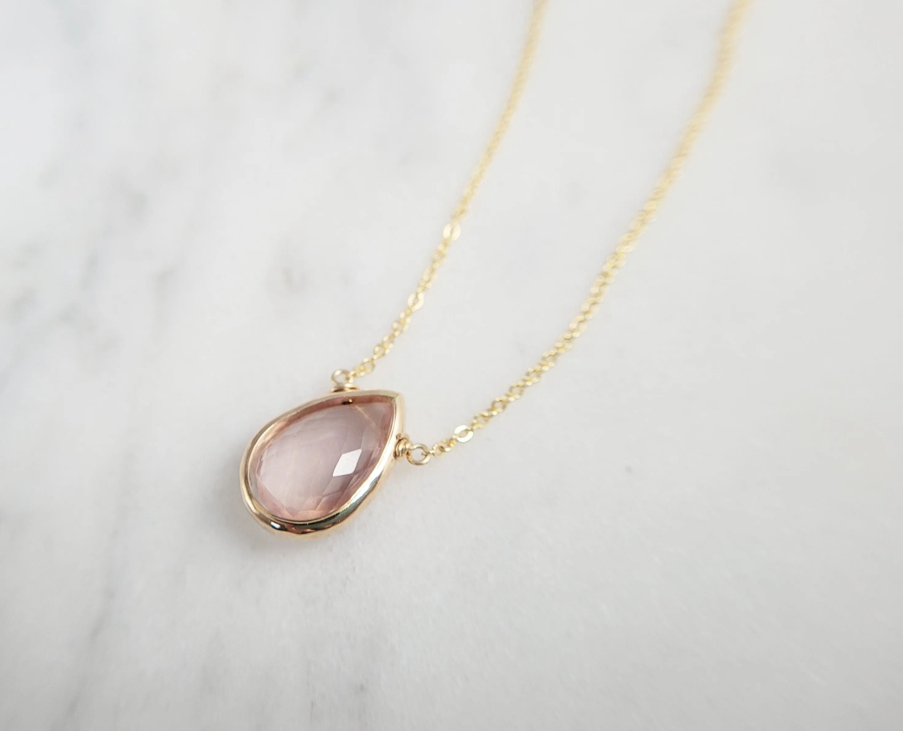 Rose Quartz Pear Briolette Pendant Necklace