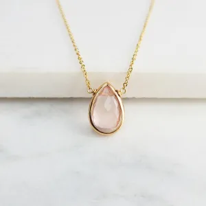 Rose Quartz Pear Briolette Pendant Necklace