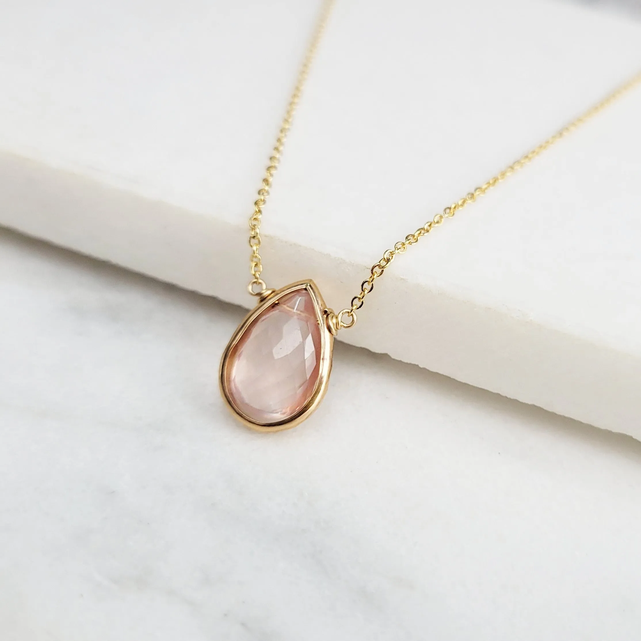 Rose Quartz Pear Briolette Pendant Necklace