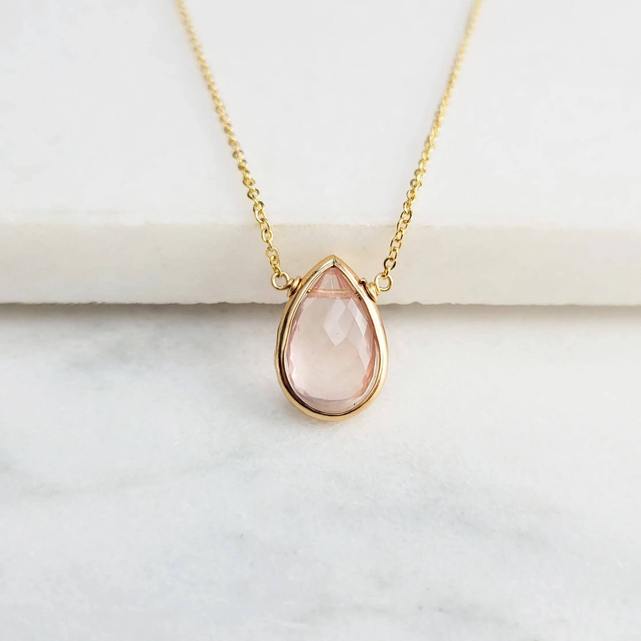 Rose Quartz Pear Briolette Pendant Necklace