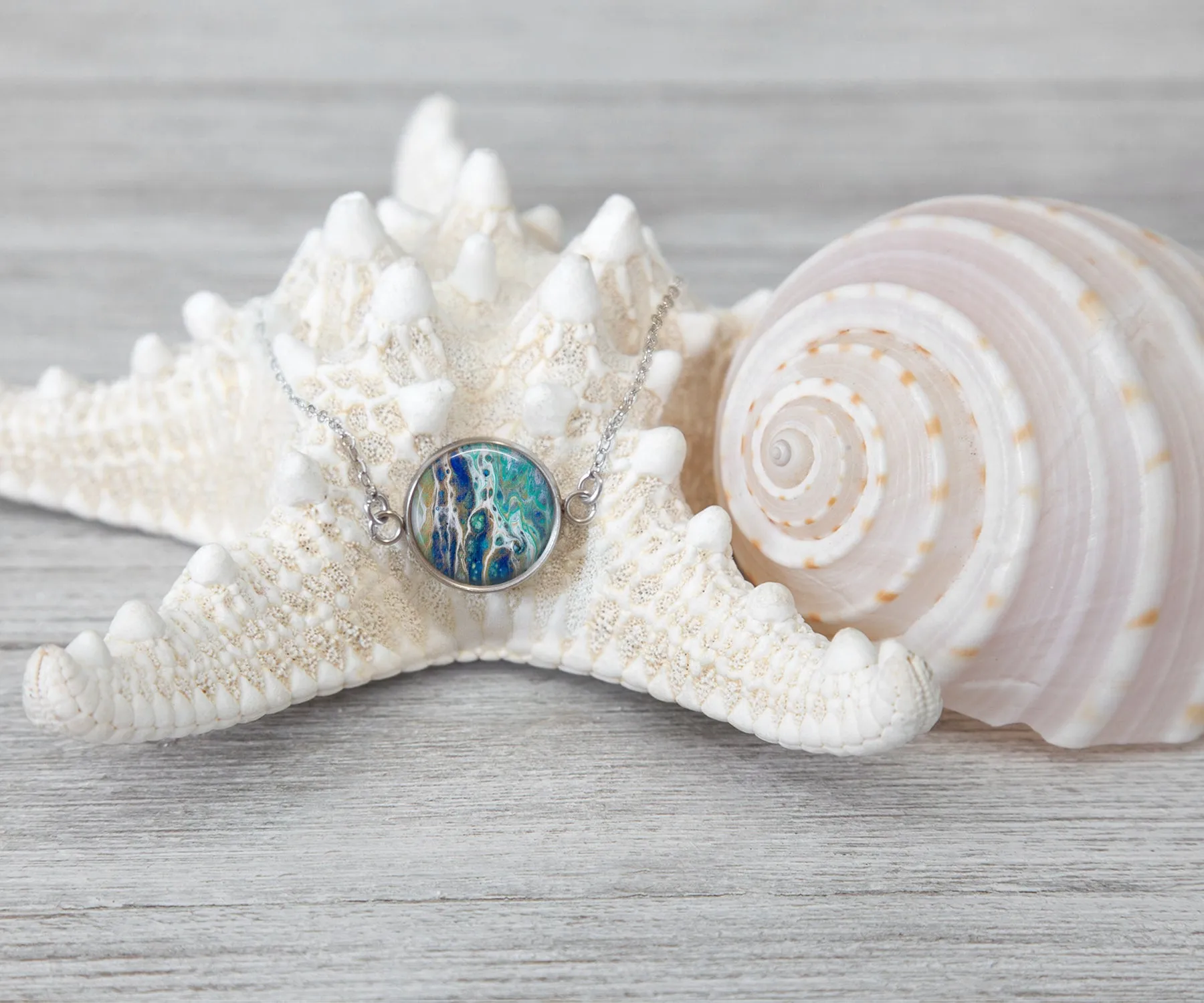 Sapphire Shores Large Circle Necklace | Beach Jewelry | Handmade