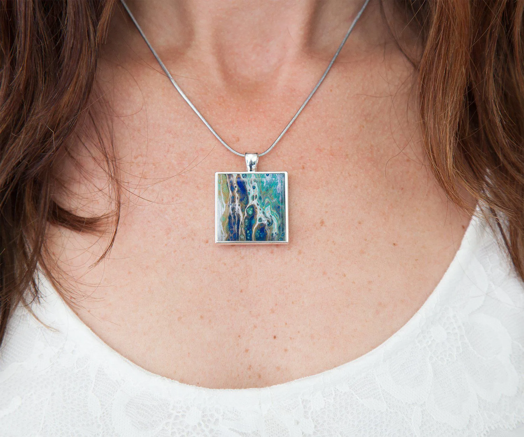 Sapphire Shores Square Necklace | Beach Jewelry | Handmade