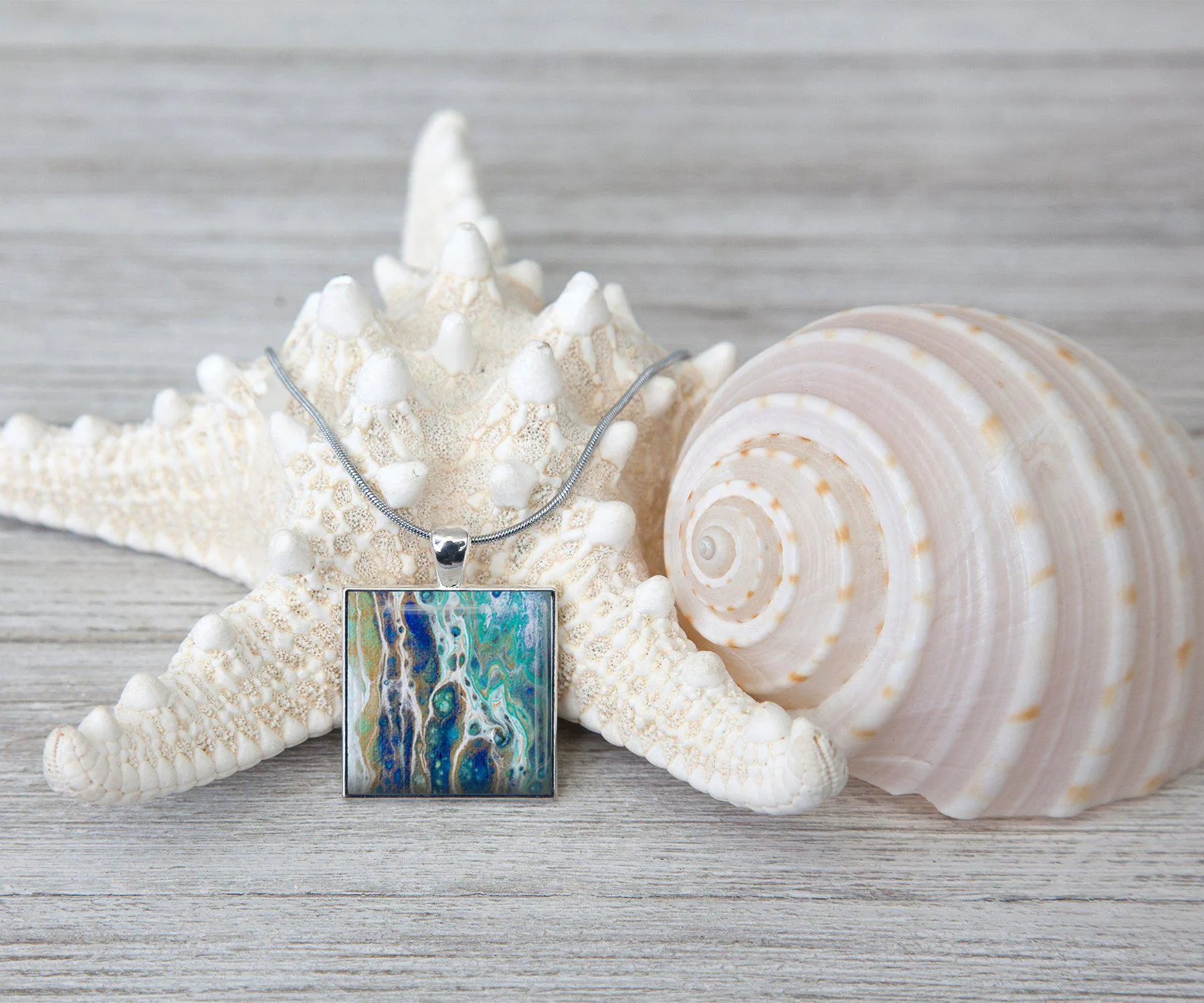 Sapphire Shores Square Necklace | Beach Jewelry | Handmade