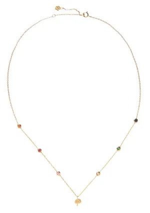 Shroom Charm and Gemstone Bezel Station Necklace
