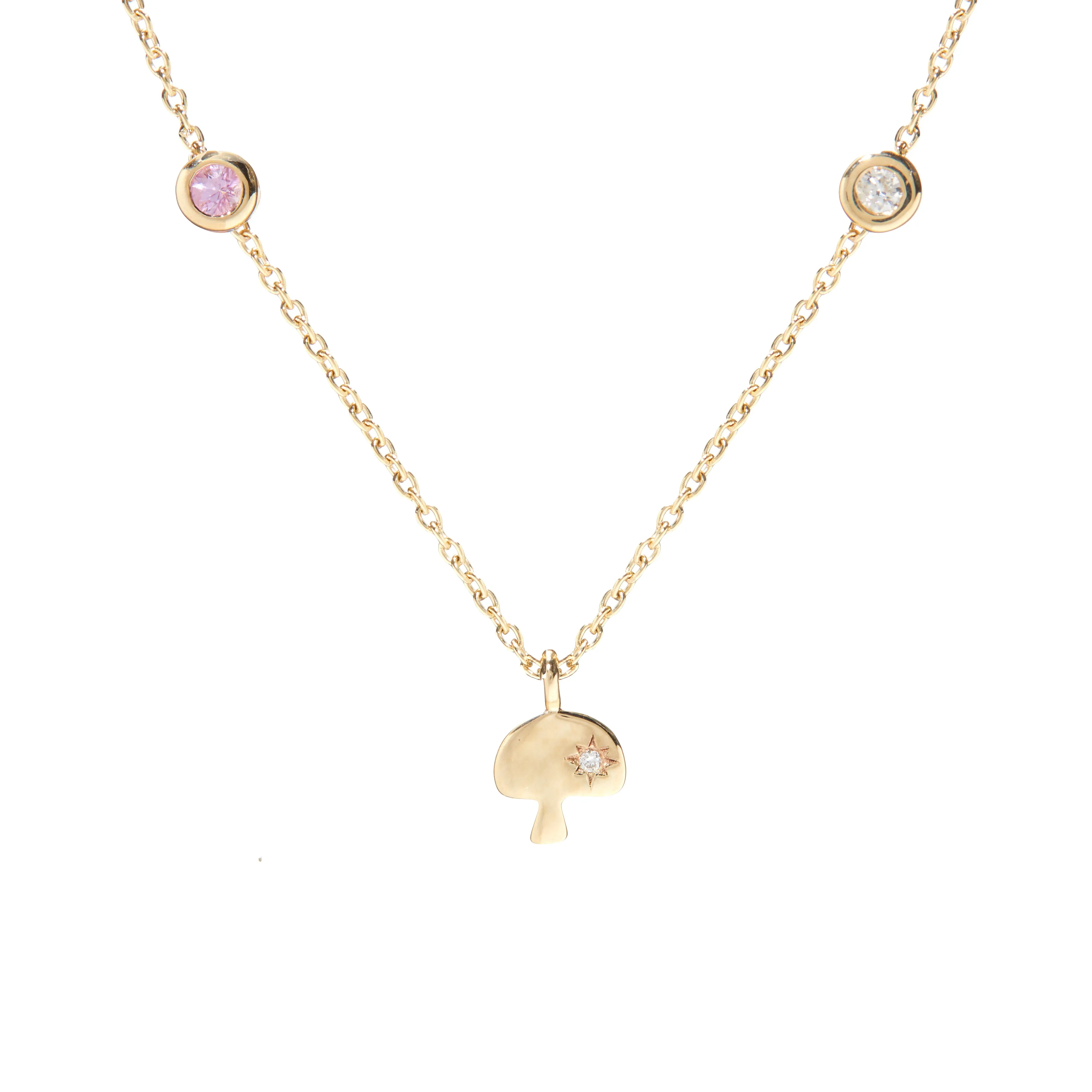 Shroom Charm and Gemstone Bezel Station Necklace
