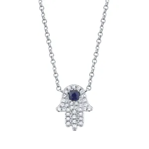 Shy Creation Diamond & Blue Sapphire Hamsa Necklace SC55005244