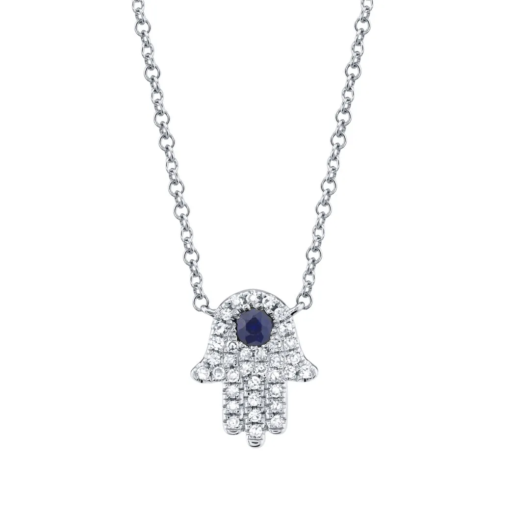 Shy Creation Diamond & Blue Sapphire Hamsa Necklace SC55005244
