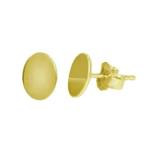 Silver 925 Gold Plated Flat Oval Stud Earrings