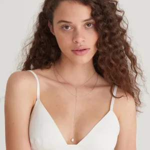 Silver Pearl Y Necklace