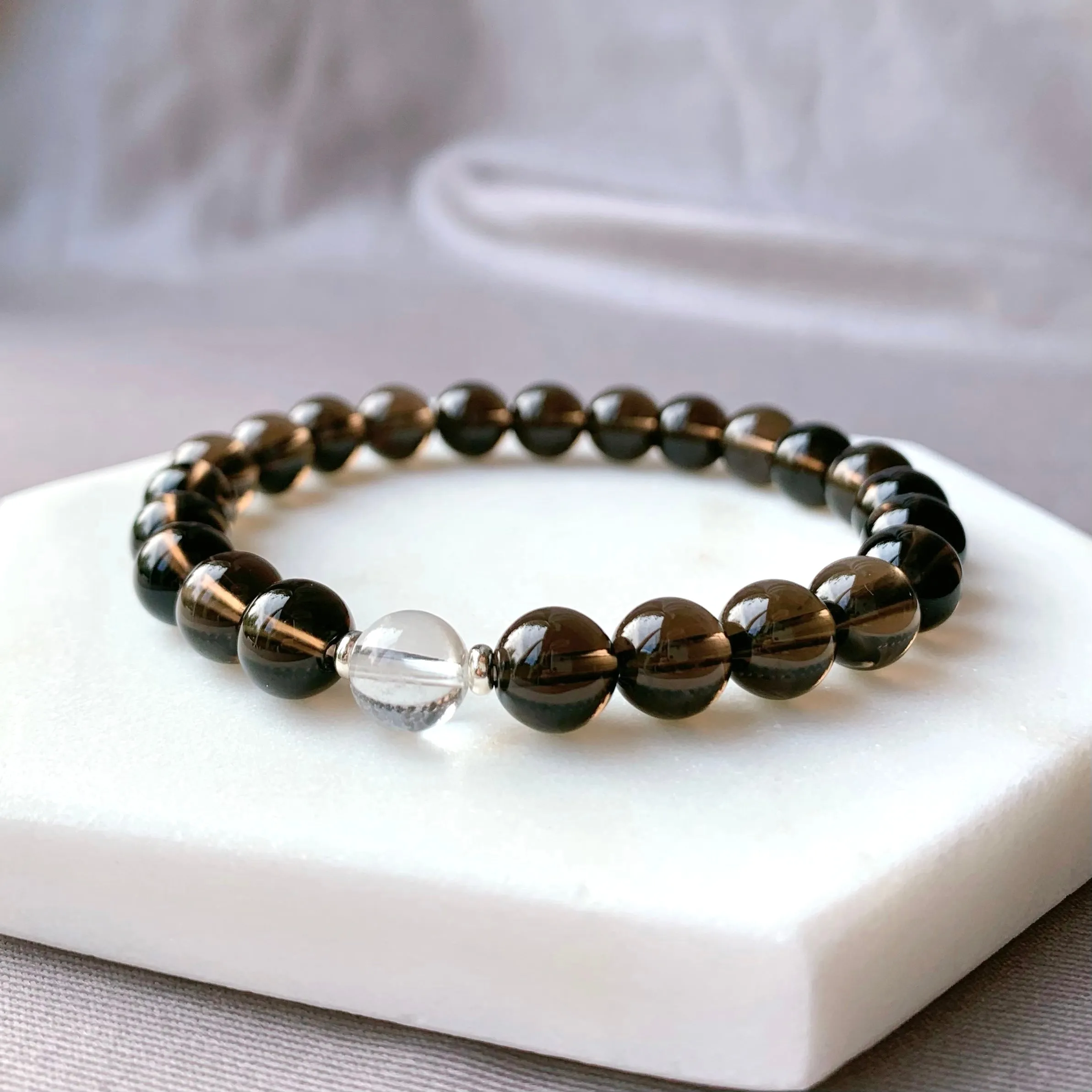 Smokey & Clear Quartz Beaded Bracelet
