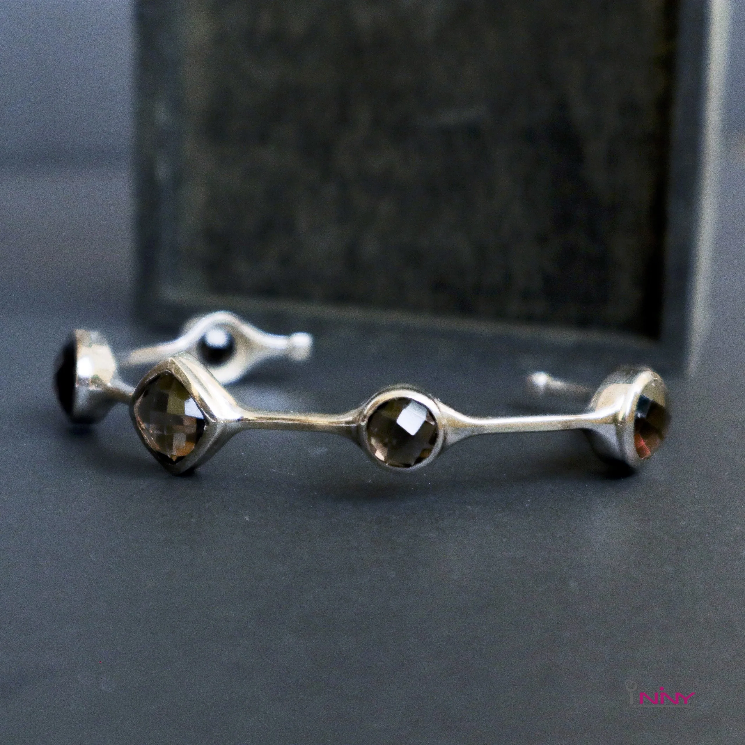 Smokey Quartz Silver Bangle