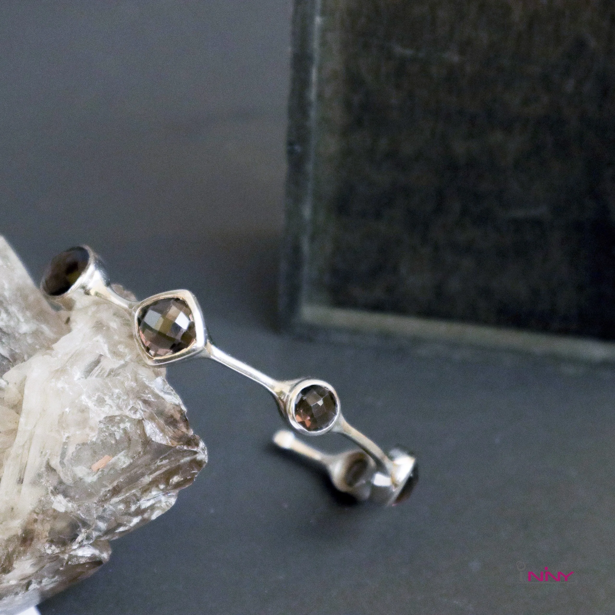 Smokey Quartz Silver Bangle