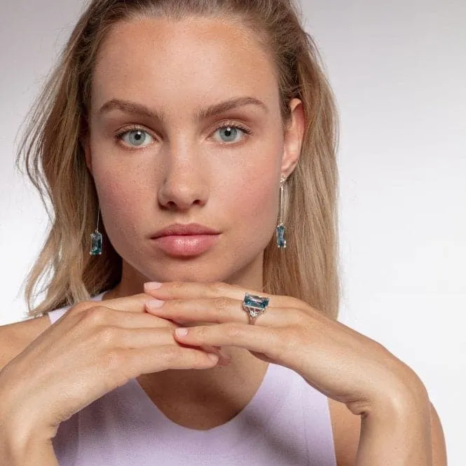 Sterling Silver Light Blue Stone Star Cocktail Ring TR2261-644-31