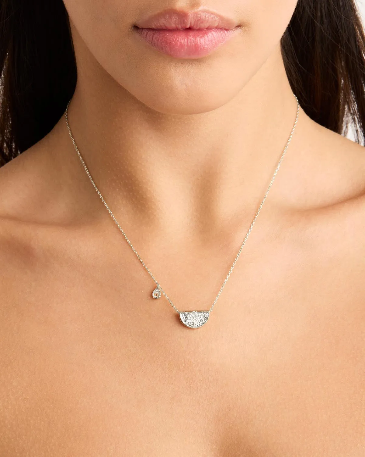 Sterling Silver Lotus Birthstone Necklace - June - Moonstone