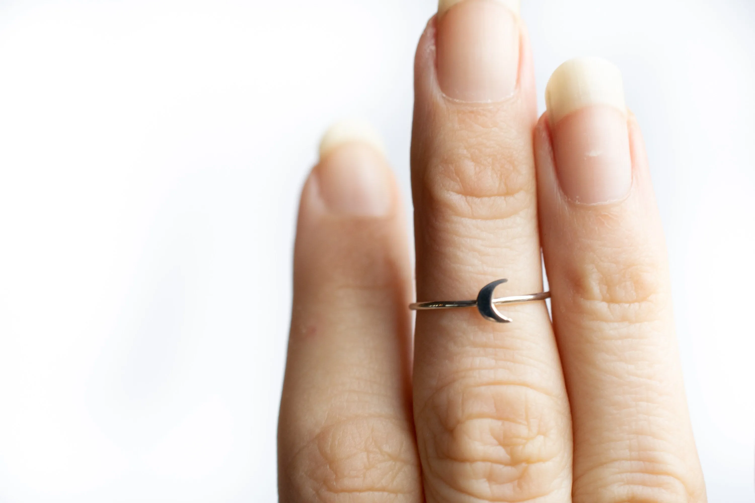Sterling silver moon ring |  Dainty silver moon ring