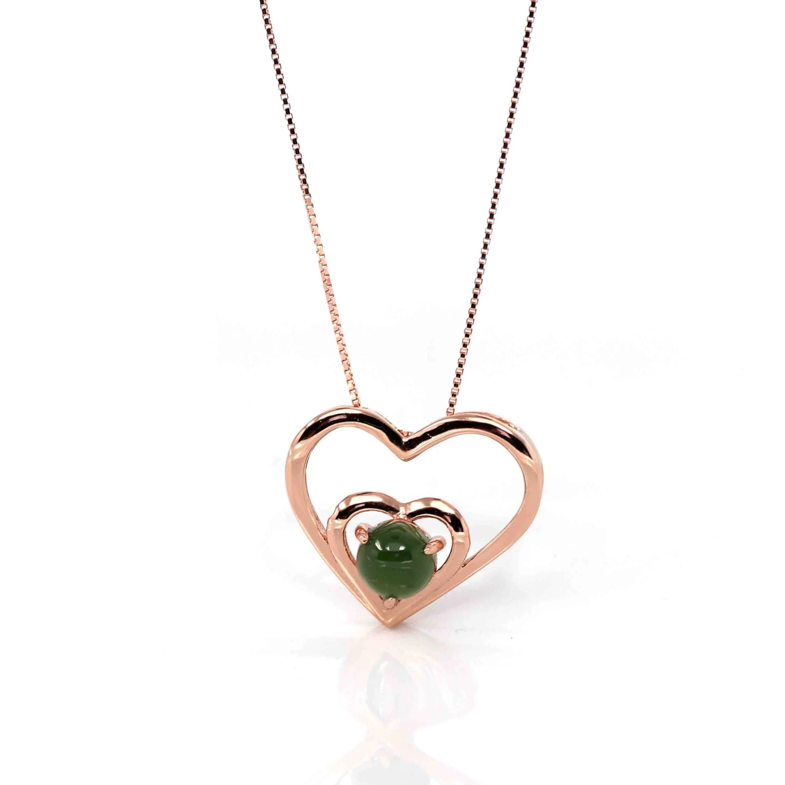Sterling Silver Nephrite Green Jade Classic Love Heart Pendant Necklace