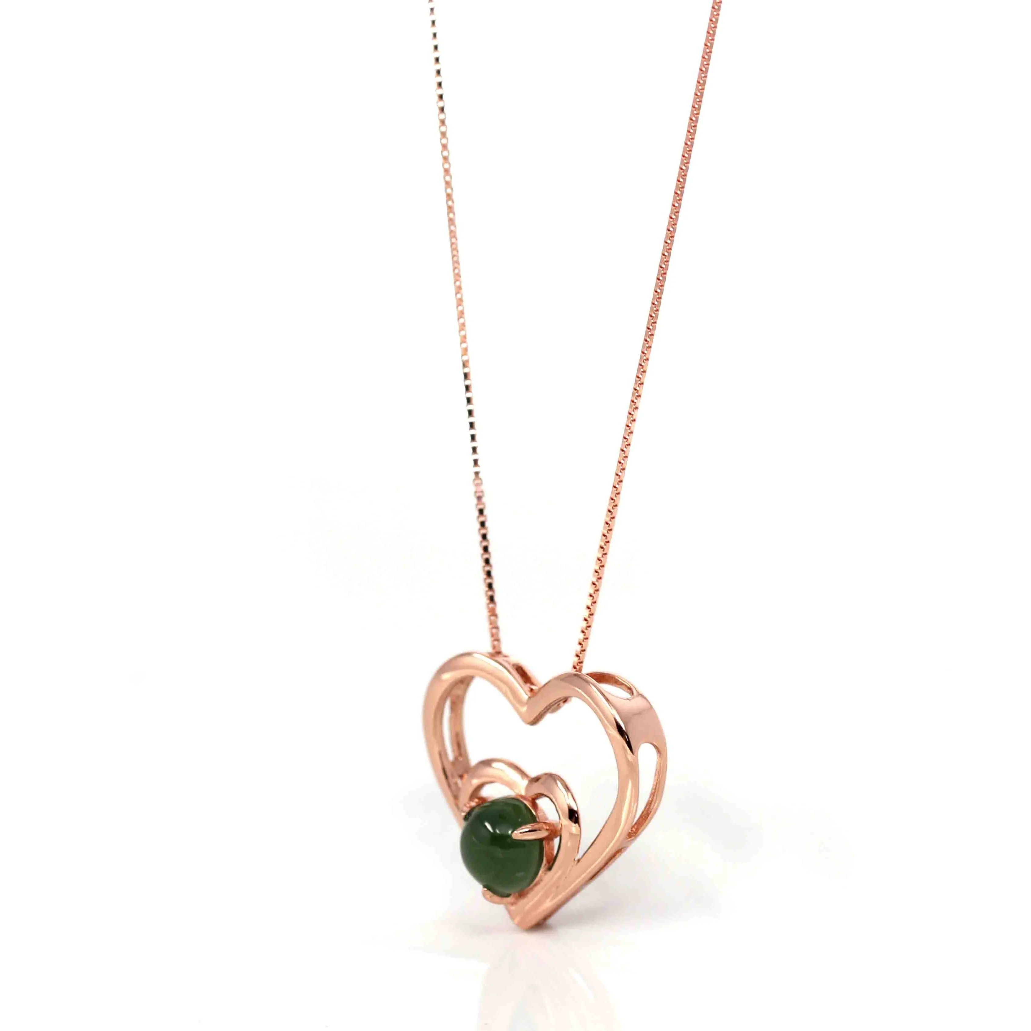 Sterling Silver Nephrite Green Jade Classic Love Heart Pendant Necklace