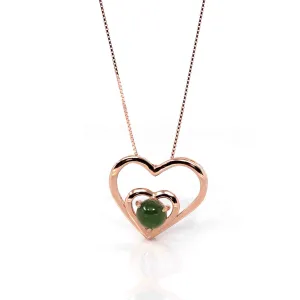 Sterling Silver Nephrite Green Jade Classic Love Heart Pendant Necklace