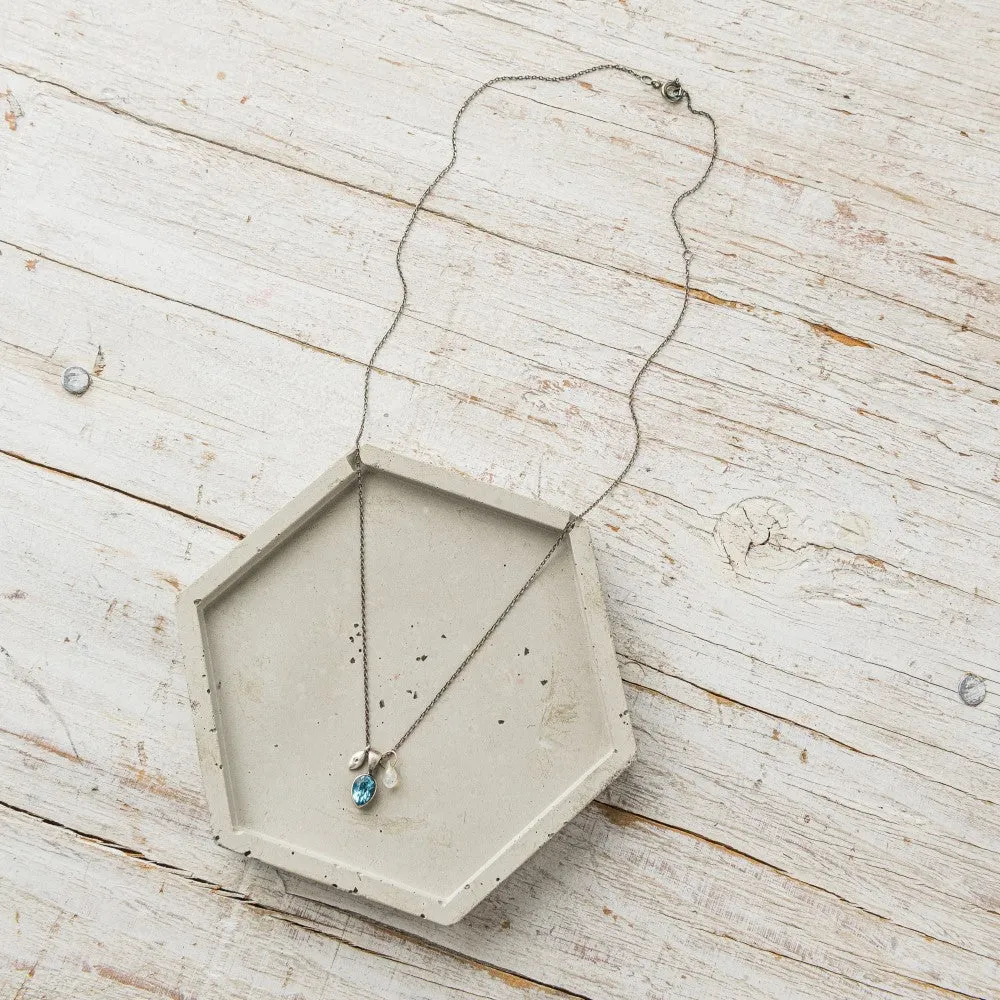 Swiss Blue Topaz Pear Cluster Necklace with Diamond and Moonstone